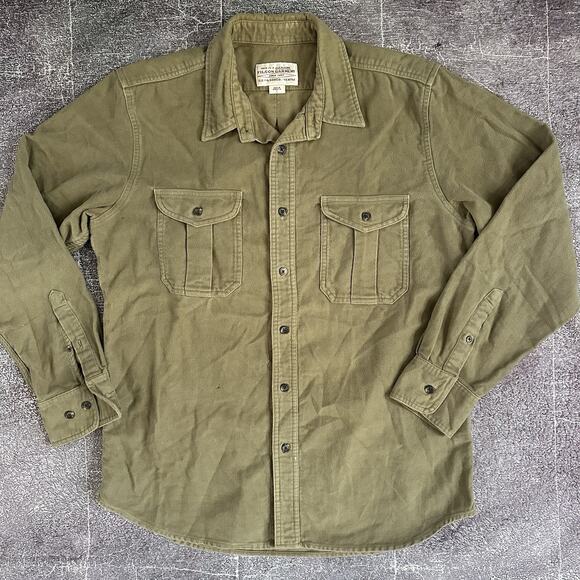 Men's Filson Army Moss Green Brushed Cotton Field Flannel Long Sleeve Shirt Sz L - Picture 1 of 4